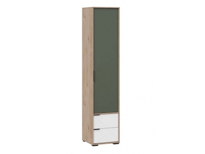 Шкаф для белья комбинированный Лео (Гикори джексон/Белый матовый/Дымчатый зеленый)